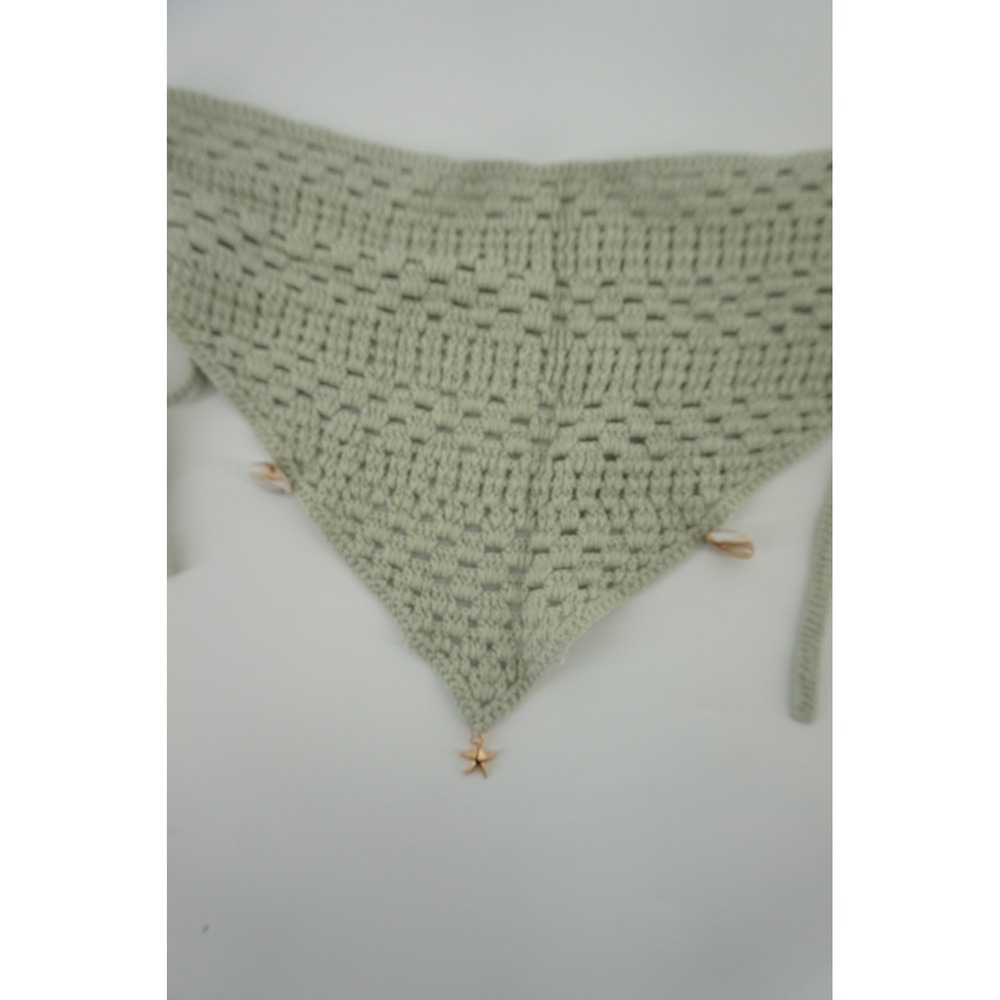 Crochet Hair Bandana Nautical Coastal Mermaidcore Shell Starfish Sage Green OS - Picture 2 of 2